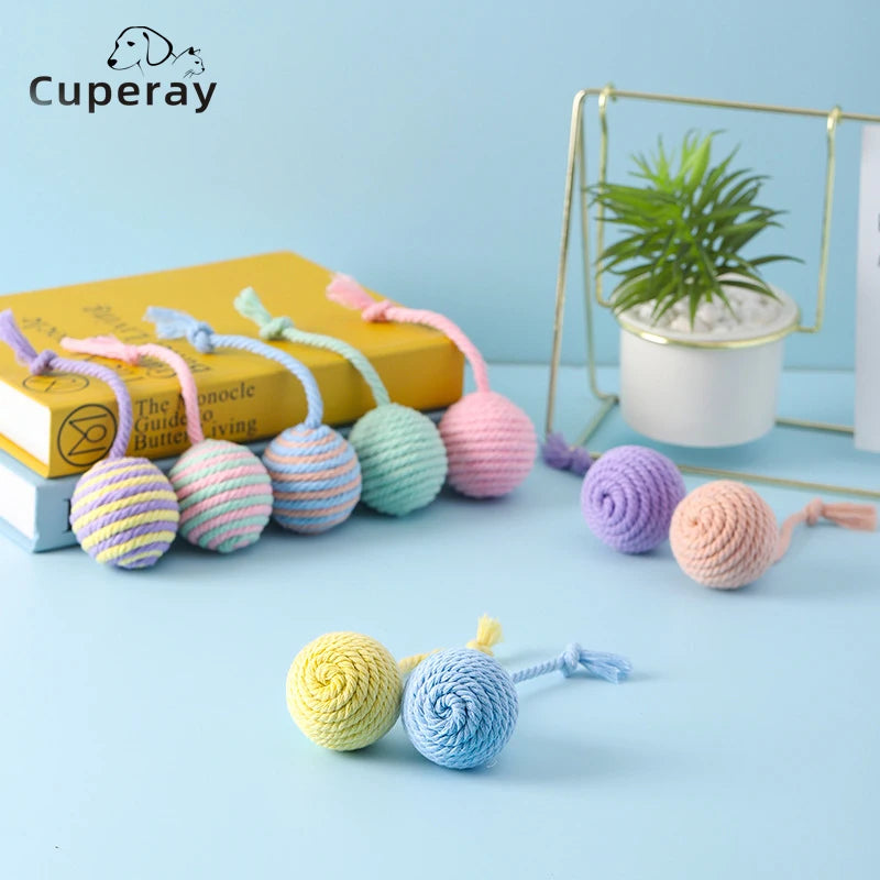 Cat Colorful Cotton Rope Weave Ball Teaser Play Chewing Scratch Catch Toy Interactive Scratch Funny Chew Toy for Pet Cat Dog