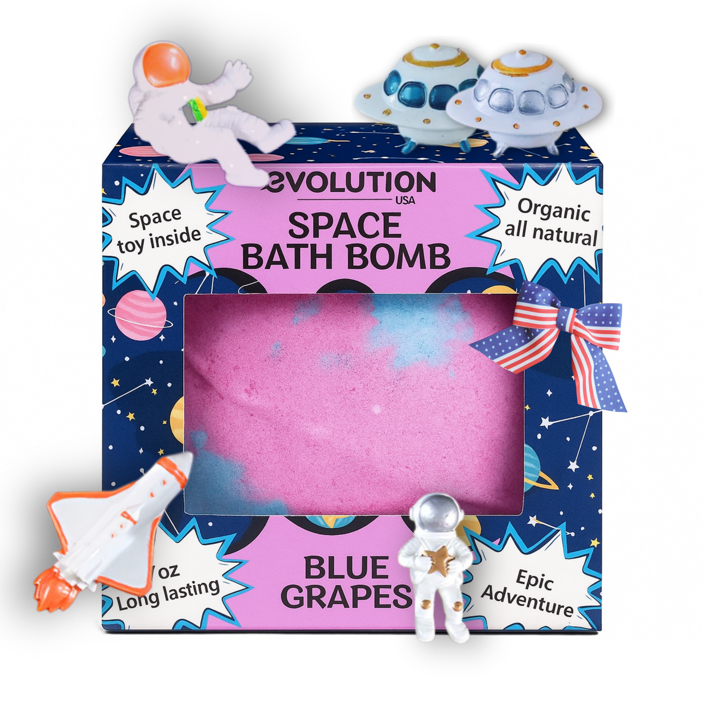 EvolutionUSA 1pc Space Bath Bomb for Boys & Girls, Planet Bath Ball with Toy Hidden Inside, Organic Hypoallerganic Childrens Bathbomb, Cosmic Fun Space Surprise, Gift Set Birthday, Christmas, Easter
