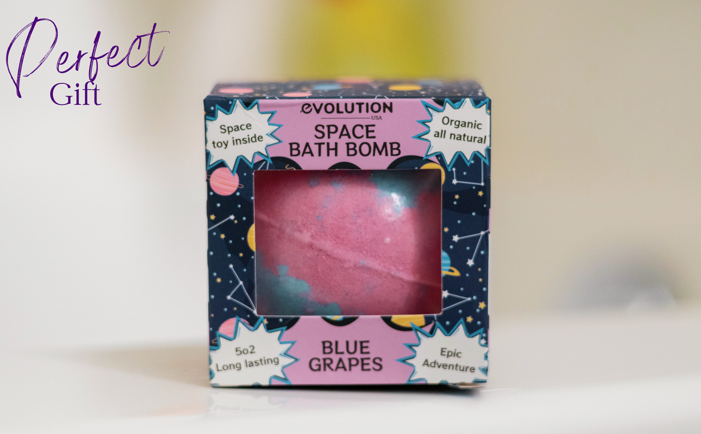 EvolutionUSA 1pc Space Bath Bomb for Boys & Girls, Planet Bath Ball with Toy Hidden Inside, Organic Hypoallerganic Childrens Bathbomb, Cosmic Fun Space Surprise, Gift Set Birthday, Christmas, Easter
