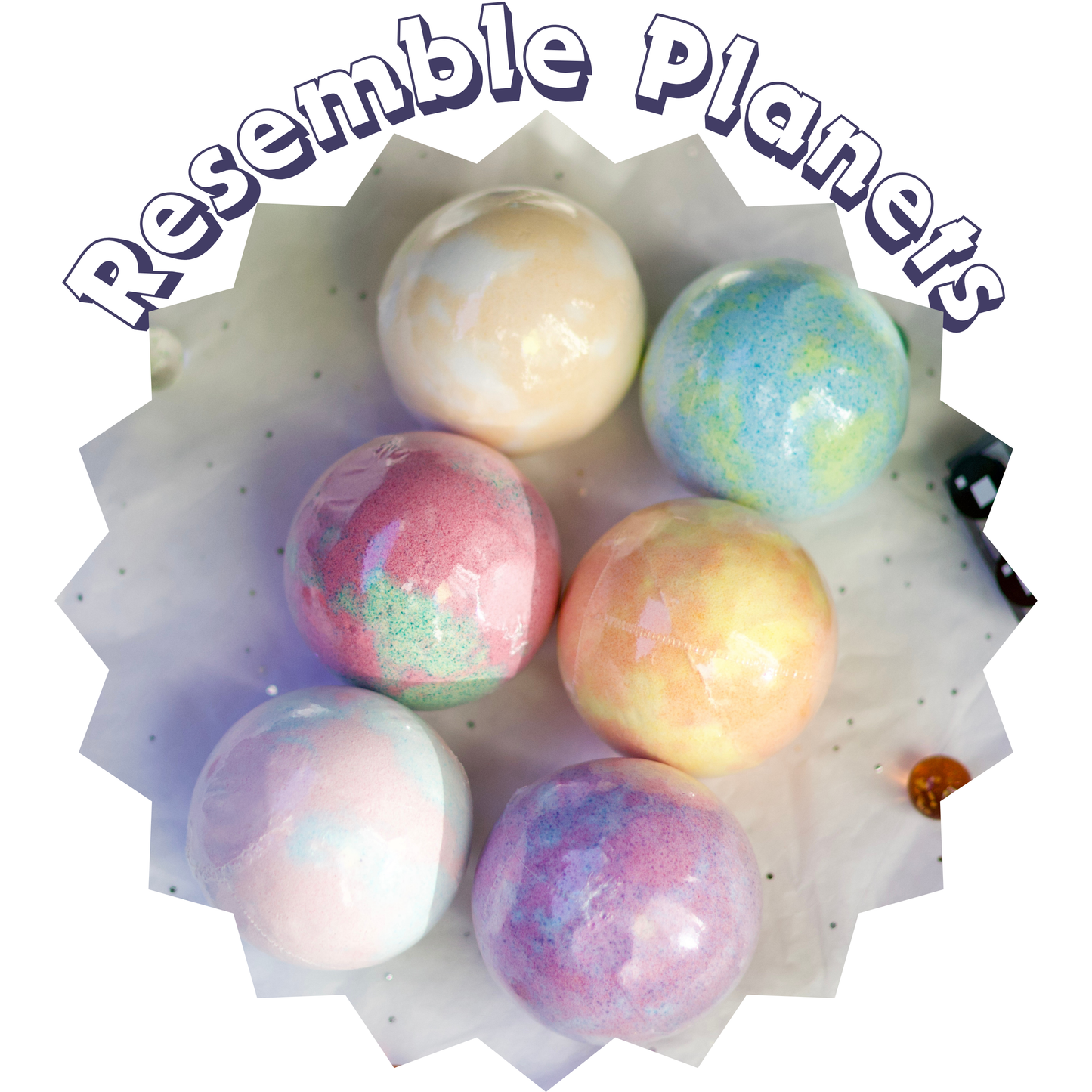 EvolutionUSA 6pc Space Bath Bombs for Boys & Girls, 6 Planet Bath Balls with Toy Hidden Inside, Organic Hypoallerganic Childrens Bathbombs, Cosmic Fun Space Surprise, Gift Set Birthday, Christmas, Easter