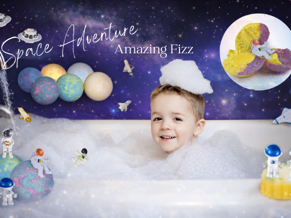 EvolutionUSA 6pc Space Bath Bombs for Boys & Girls, 6 Planet Bath Balls with Toy Hidden Inside, Organic Hypoallerganic Childrens Bathbombs, Cosmic Fun Space Surprise, Gift Set Birthday, Christmas, Easter