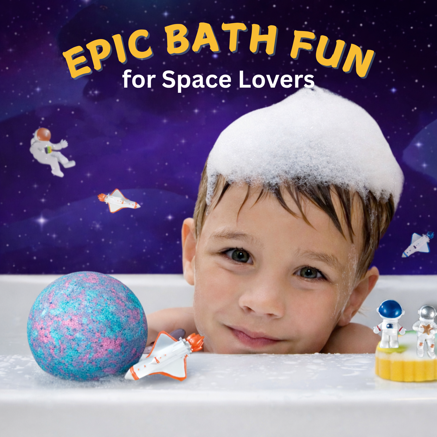 EvolutionUSA 6pc Space Bath Bombs for Boys & Girls, 6 Planet Bath Balls with Toy Hidden Inside, Organic Hypoallerganic Childrens Bathbombs, Cosmic Fun Space Surprise, Gift Set Birthday, Christmas, Easter