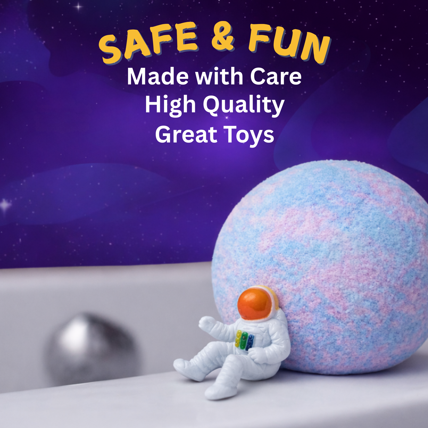 EvolutionUSA 6pc Space Bath Bombs for Boys & Girls, 6 Planet Bath Balls with Toy Hidden Inside, Organic Hypoallerganic Childrens Bathbombs, Cosmic Fun Space Surprise, Gift Set Birthday, Christmas, Easter