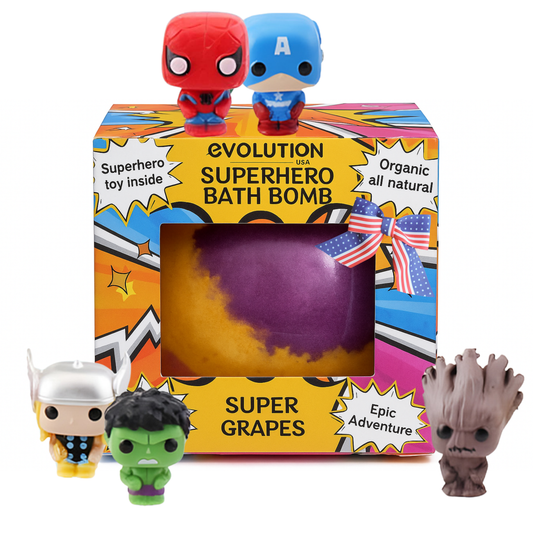 EvolutionUSA 1pc Red Epic Superhero Bath Bombs for Kids, Super Hero Bath Bomb with Toy Inside, Lush Childrens Bathbomb, Organic Bathbomb with Surprise Inside, Fizzy Fun Superhero Bath Ball