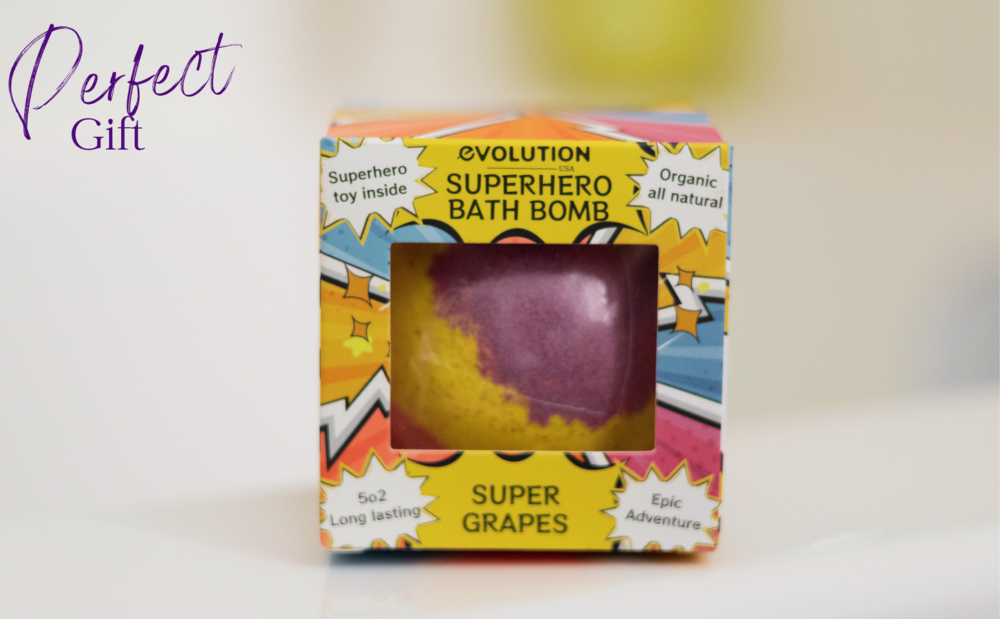 EvolutionUSA 1pc Red Epic Superhero Bath Bombs for Kids, Super Hero Bath Bomb with Toy Inside, Lush Childrens Bathbomb, Organic Bathbomb with Surprise Inside, Fizzy Fun Superhero Bath Ball