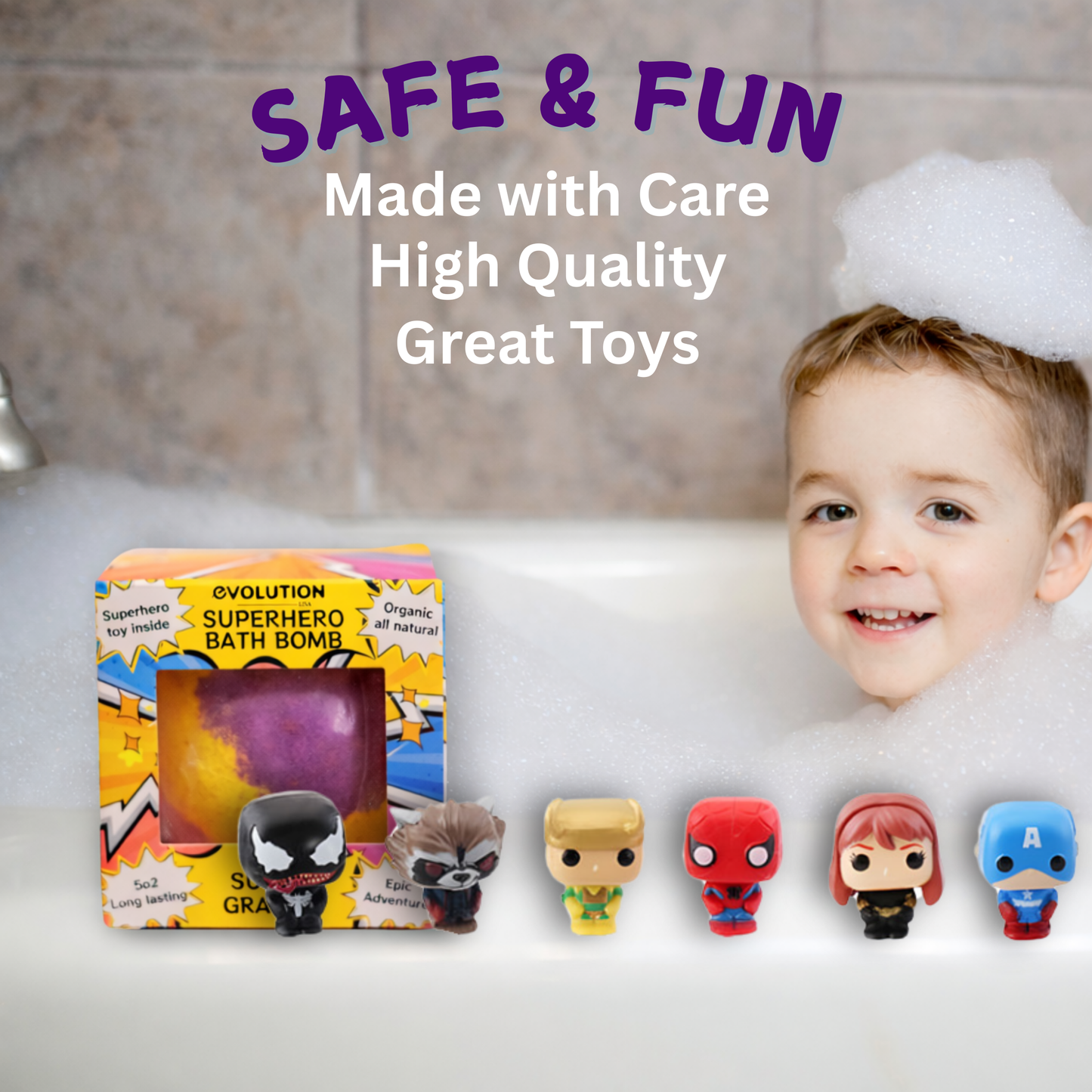 EvolutionUSA 1pc Red Epic Superhero Bath Bombs for Kids, Super Hero Bath Bomb with Toy Inside, Lush Childrens Bathbomb, Organic Bathbomb with Surprise Inside, Fizzy Fun Superhero Bath Ball