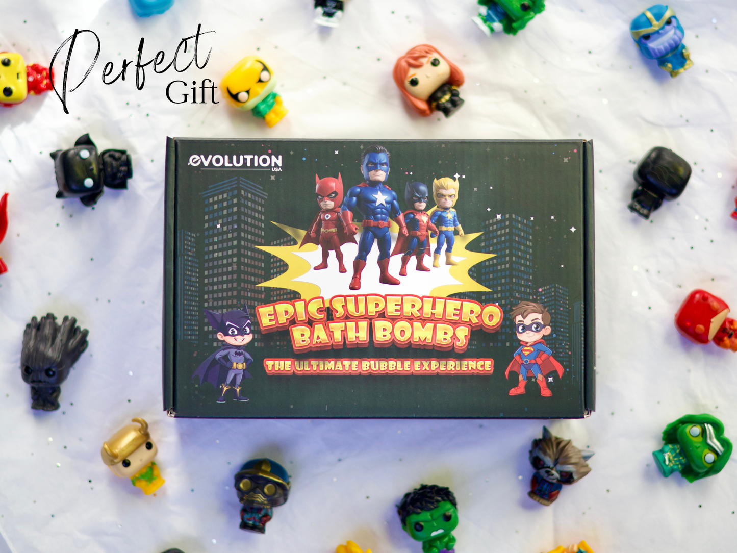 EvolutionUSA Epic Superhero Bath Bombs for Kids, 6pc Super Hero Bath Bombs with Toy Inside Bathbombs, Spiderman Bathbomb with Surprise Inside, Bath Balls for Marvel Lovers, Easter Childrens Bath Bomb