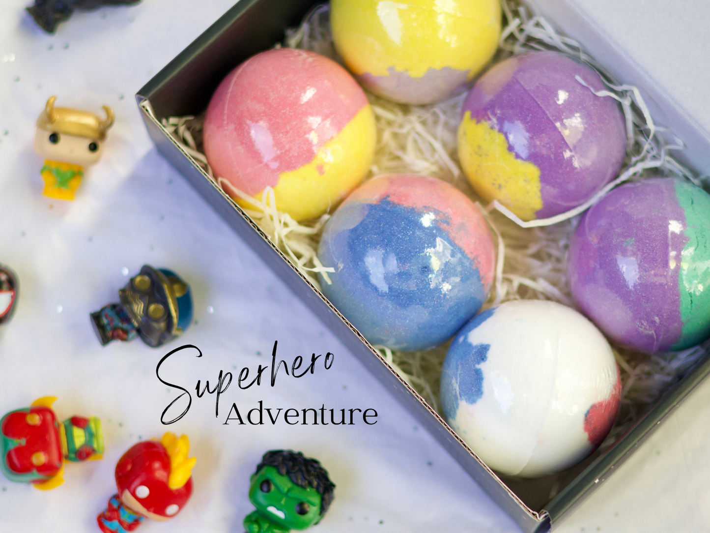 EvolutionUSA Epic Superhero Bath Bombs for Kids, 6pc Super Hero Bath Bombs with Toy Inside Bathbombs, Spiderman Bathbomb with Surprise Inside, Bath Balls for Marvel Lovers, Easter Childrens Bath Bomb