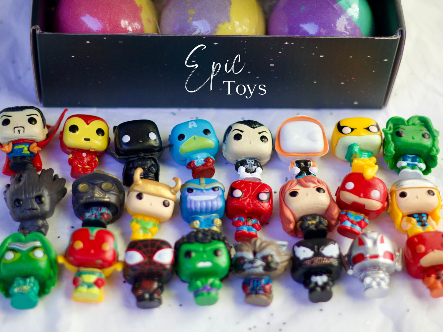 EvolutionUSA Epic Superhero Bath Bombs for Kids, 6pc Super Hero Bath Bombs with Toy Inside Bathbombs, Spiderman Bathbomb with Surprise Inside, Bath Balls for Marvel Lovers, Easter Childrens Bath Bomb