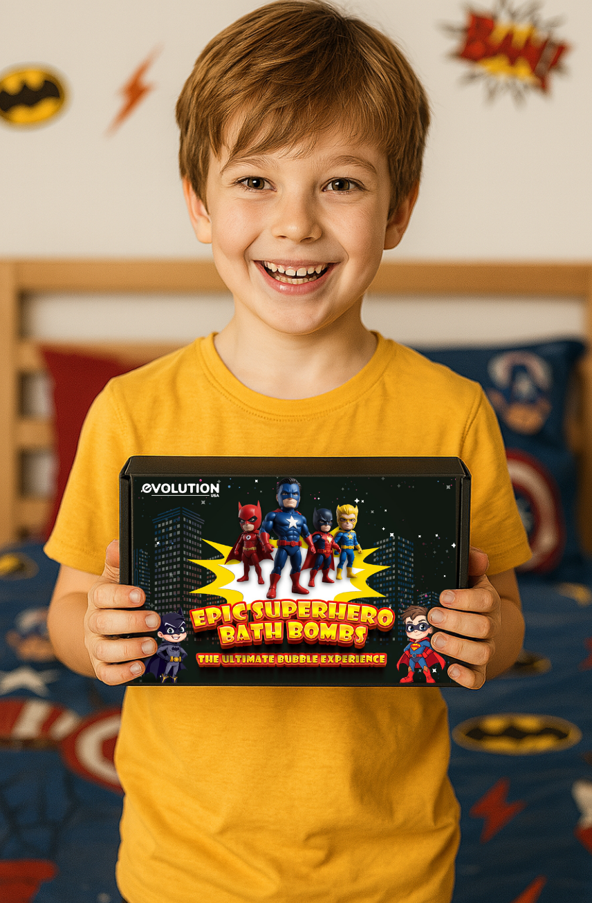 EvolutionUSA Epic Superhero Bath Bombs for Kids, 6pc Super Hero Bath Bombs with Toy Inside Bathbombs, Spiderman Bathbomb with Surprise Inside, Bath Balls for Marvel Lovers, Easter Childrens Bath Bomb