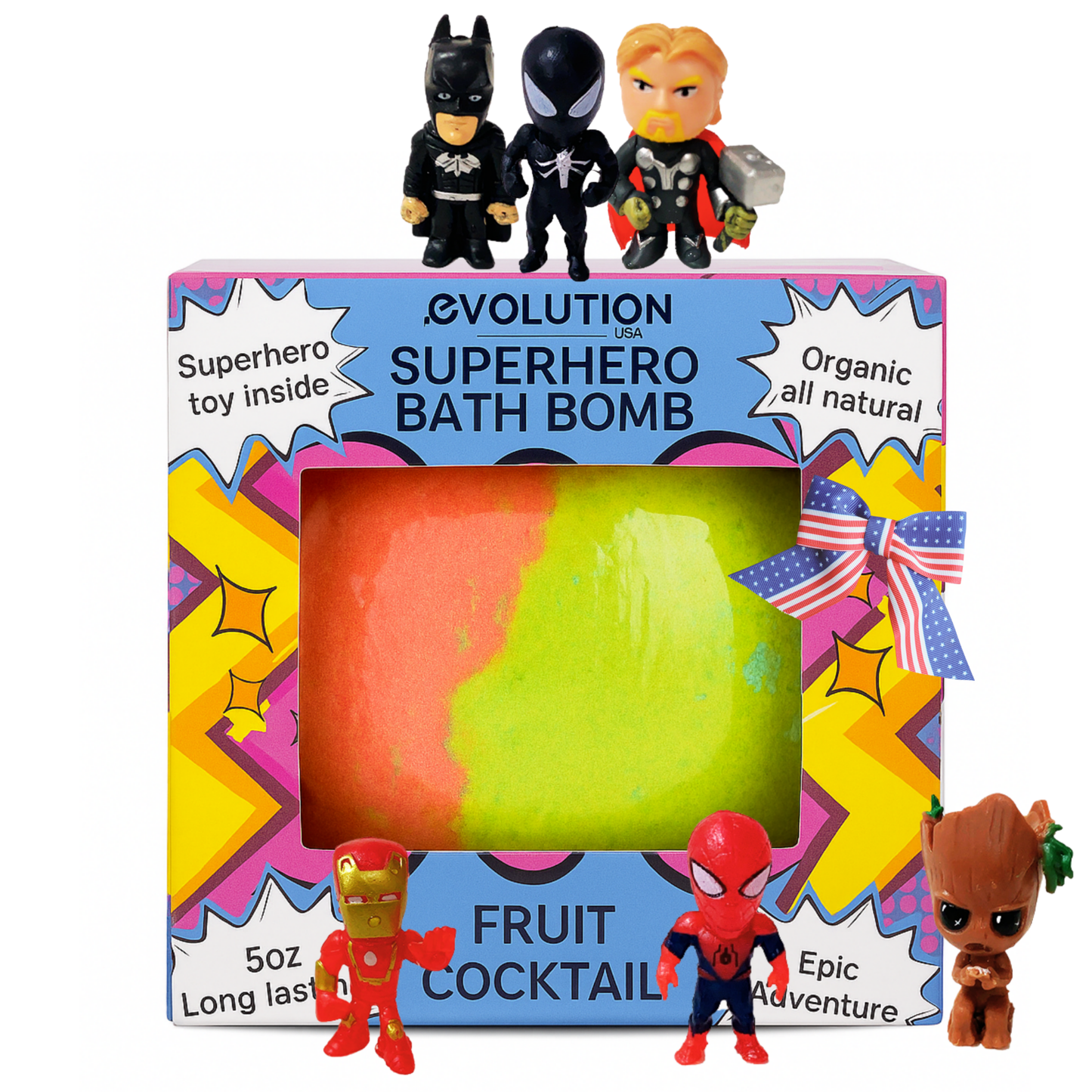 EvolutionUSA 1pc Green Epic Superhero Bath Bombs for Kids, Super Hero Bath Bomb with Toy Inside, Lush Children Bathbomb, Organic Bathbomb with Surprise Inside, Fizzy Fun Superhero Bath Ball