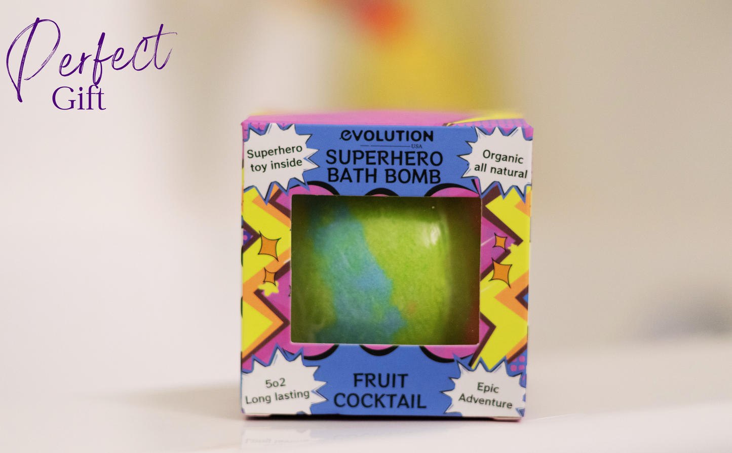 EvolutionUSA 1pc Green Epic Superhero Bath Bombs for Kids, Super Hero Bath Bomb with Toy Inside, Lush Children Bathbomb, Organic Bathbomb with Surprise Inside, Fizzy Fun Superhero Bath Ball