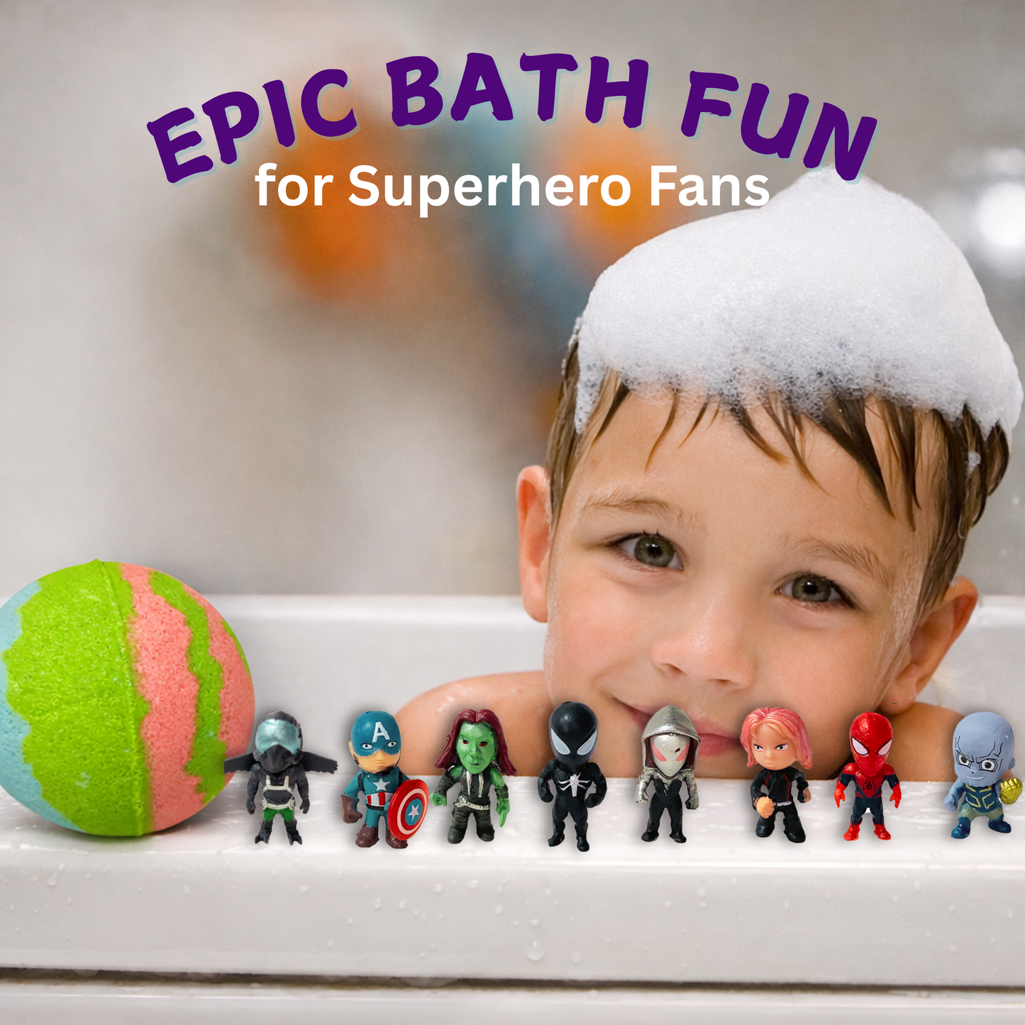 EvolutionUSA 1pc Green Epic Superhero Bath Bombs for Kids, Super Hero Bath Bomb with Toy Inside, Lush Children Bathbomb, Organic Bathbomb with Surprise Inside, Fizzy Fun Superhero Bath Ball