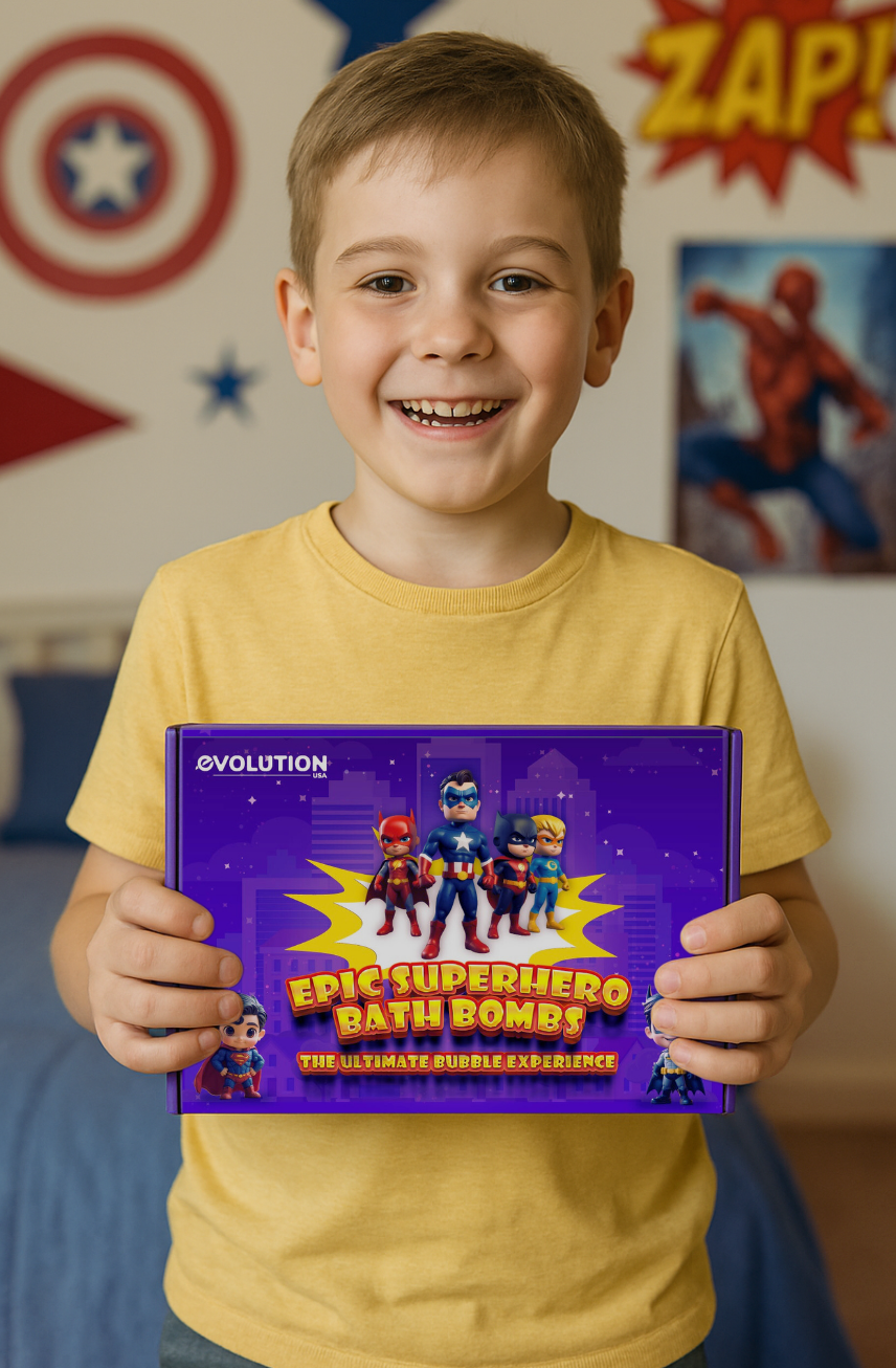 EvolutionUSA Epic Superhero Bath Bombs for Kids, 6 Super Hero Bath Bombs with Toy Inside Bathbombs, Spiderman Bathbomb with Surprise Inside, Bath Balls for Marvel Lovers, Easter Childrens Bath
