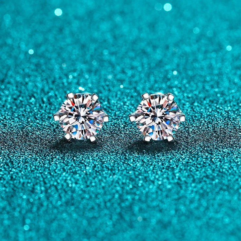 KNOBSPIN Moissanite Stud Earrings 18K White Gold Plated Sterling Silver D VVS1 Round Cut Lab Diamond Screw Ear Studs For Women