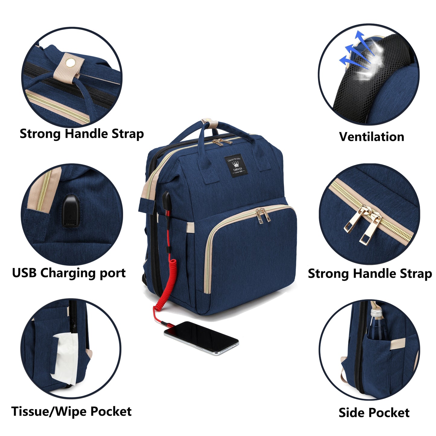 Lamroro Moire Diaper Bag Backpack, Soft Shell, Multifunctional, Large Capacity, Travel Backpack with Changing Station, Sunshade, Breathable Mosquito Net, Zipper Closure, Mixed Color, Polyester Fiber, with Utility Pocket, for
