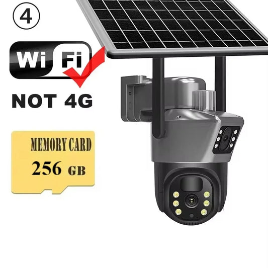 4K 8MP Sim Card Solar Camera comes free with a 256G memory Outdoor IP Cam Dual Screen Security Protection Wireless Surveillance