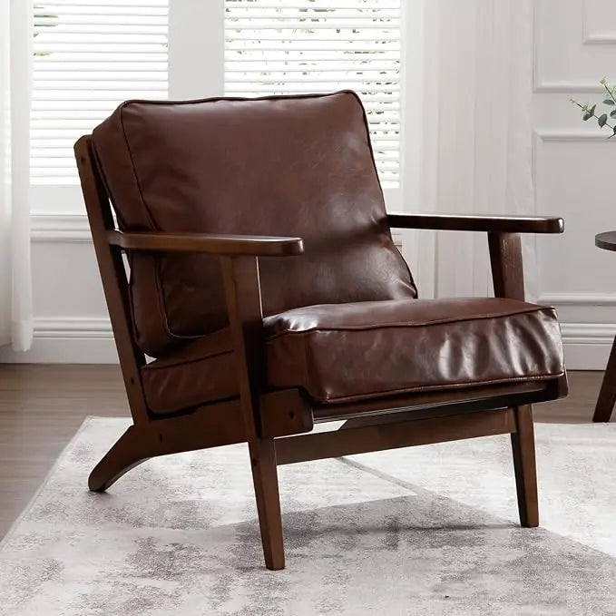 Living Room Accent Chairs Mid Century Modern Reading Arm Chair, Fabric Bedroom Chair with Soild Wood Frame