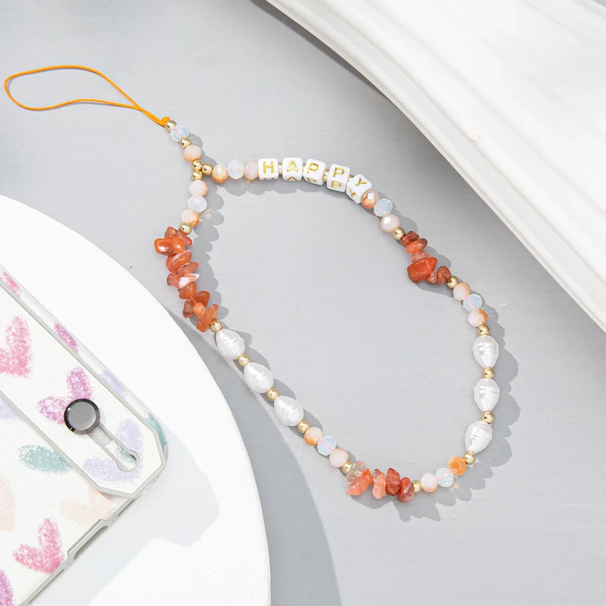 Mobile Phone Chain Women Stone Pearl Jewelry Cell Phone Strap Lanyard Beads Necklace