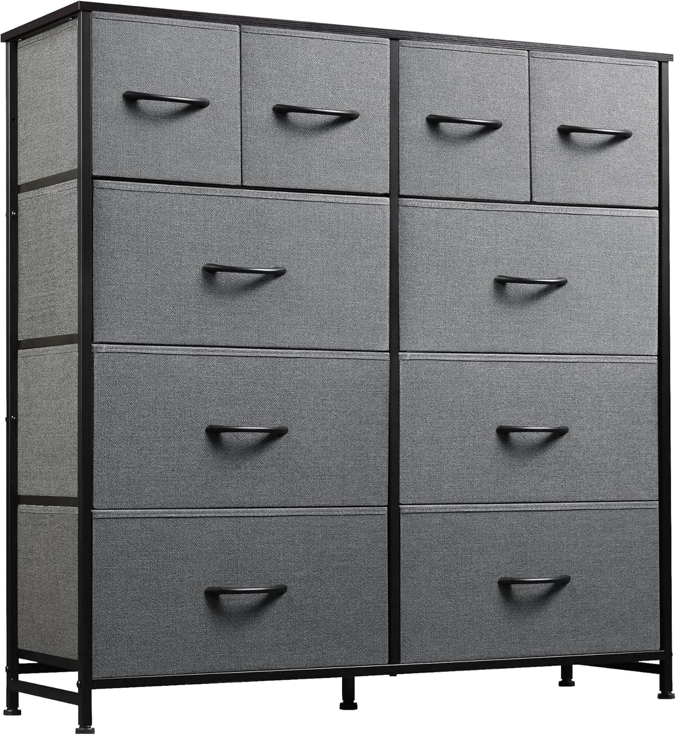 Dresser for Bedroom with 10 Fabric Drawers, Tall Chest Organizer Units for Clothing, Storage Tower with Cabinet, Metal Frame