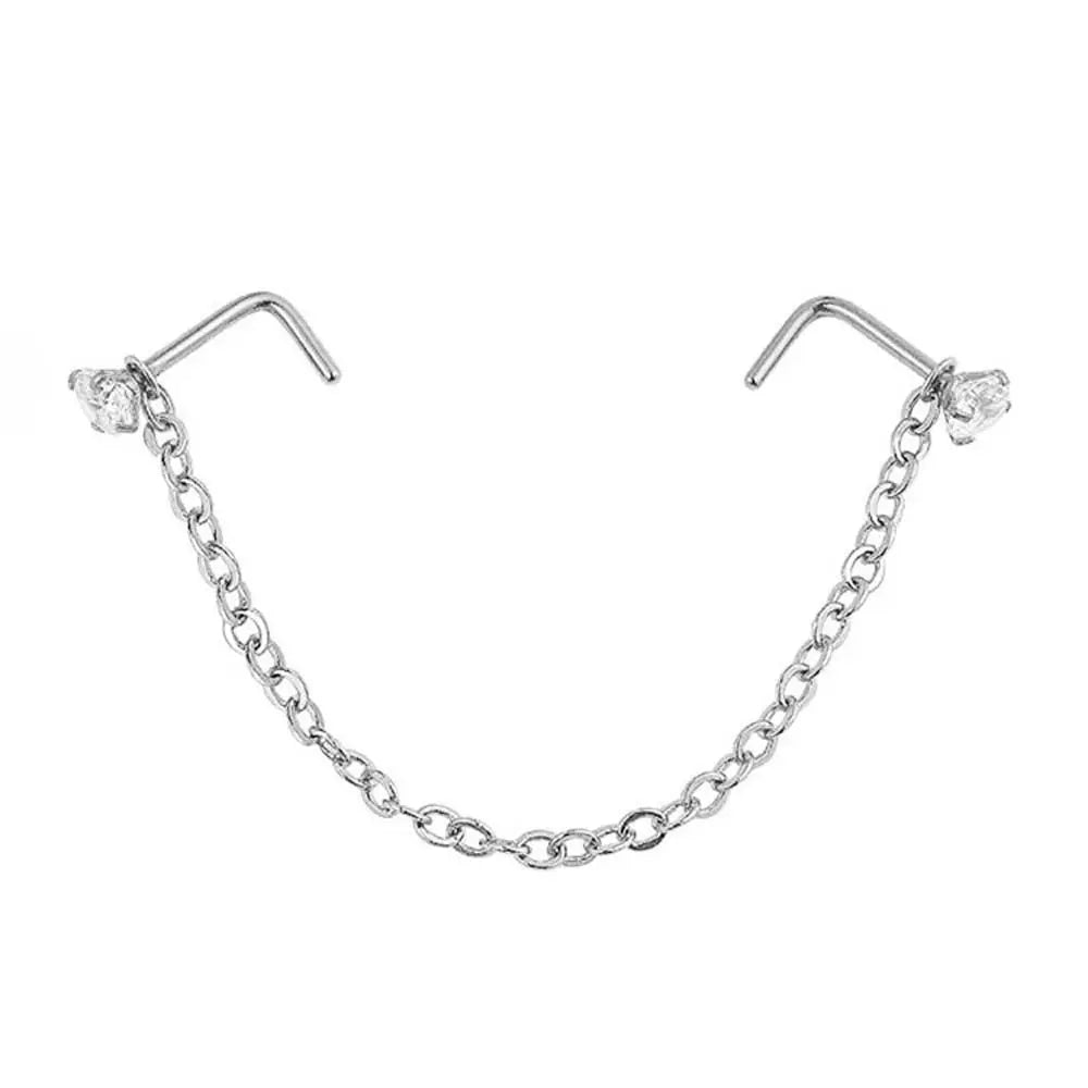 Double Nose Chain Nostril Ball Stainless Steel Nose Stud Decoration Earrings Piercing Nariz Pircing Septum Nose Piercing Ring