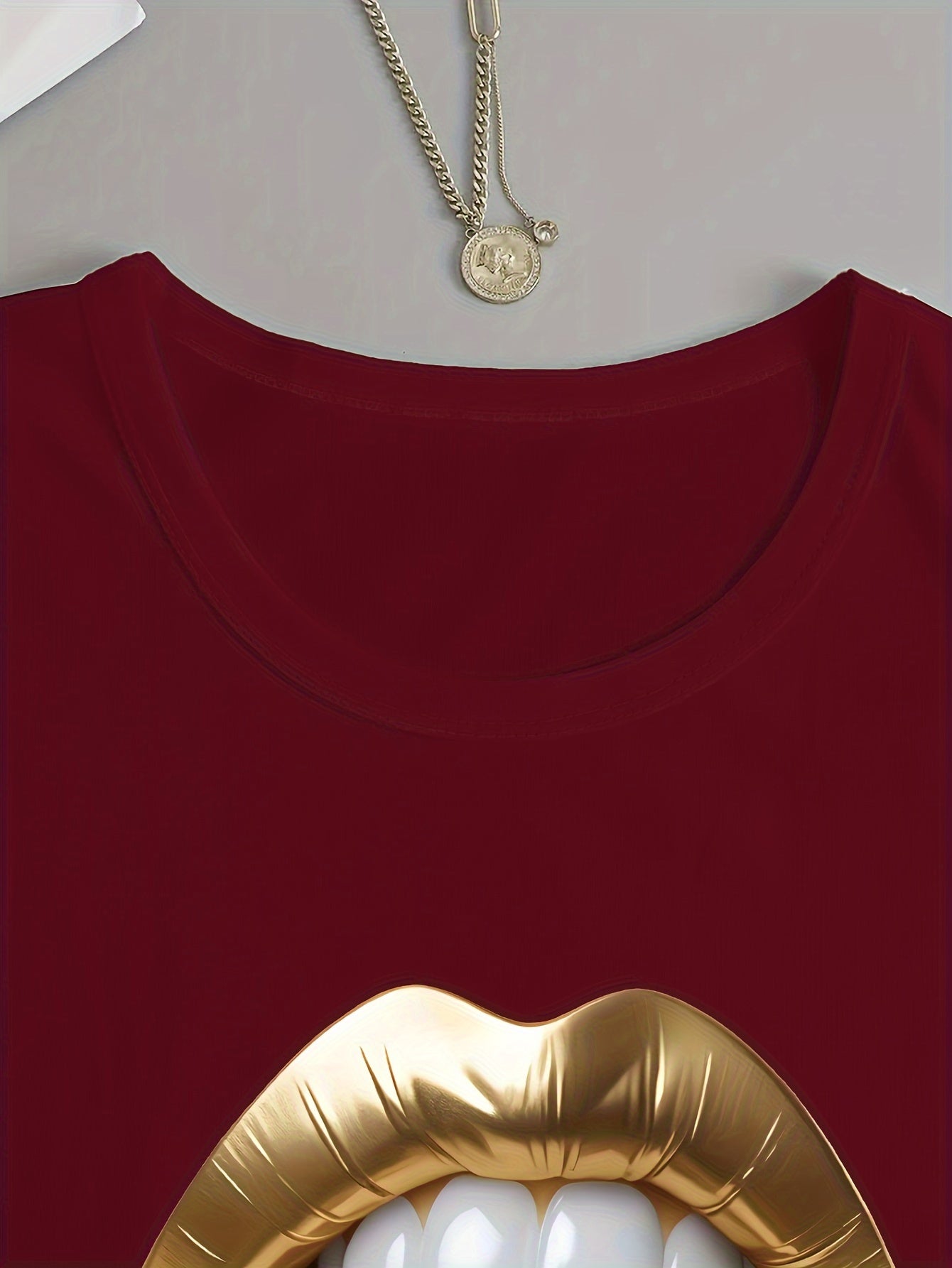 Vibrant Lips Print Long Sleeve Crew Neck T-shirt - Women's Casual Spring & Fall Clothing - Comfortable, Relaxed Fit, Soft Fabric, Stylish Graphic Tee for Ladies