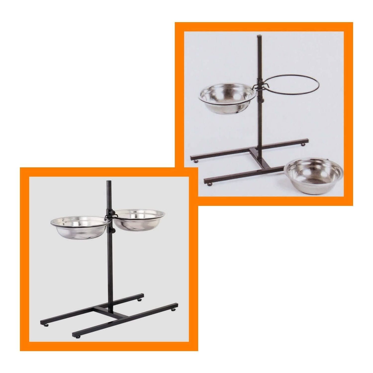 Adjustable Metal Pet Dog Feeder Bowls Elevated Stainless Steel Double Bowl Dish