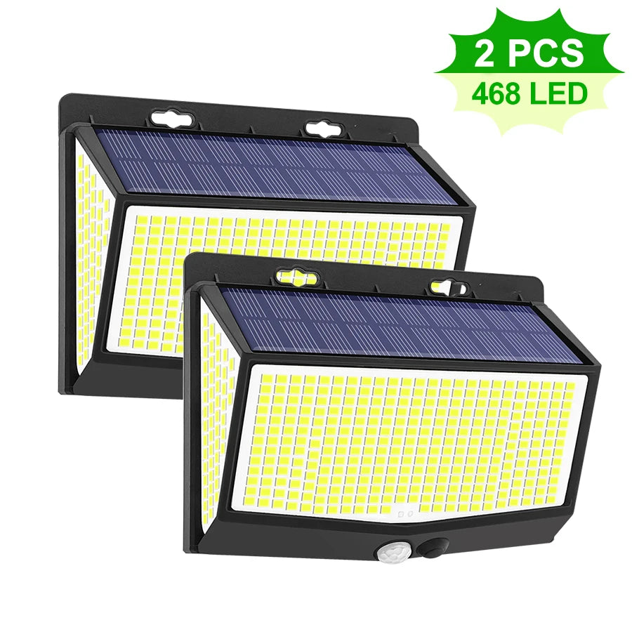 Outdoor Solar Motion Sensor Lights 468/528 LED Waterproof Solar Security Wall Lights for Garden Patio Pool Yard Fence Driveway
