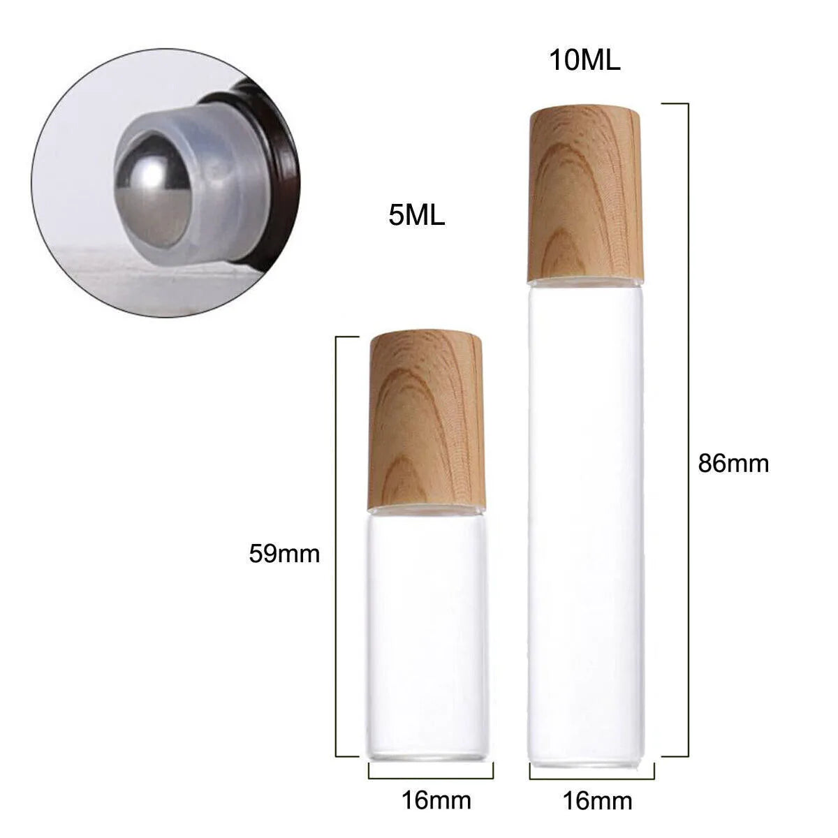 5PCS Glass Essential Oils Roller Bottles 1/2/3/5/10ml Amber / Clear Roll on Vials Plastic Caps Lids Perfume Refillable Portable