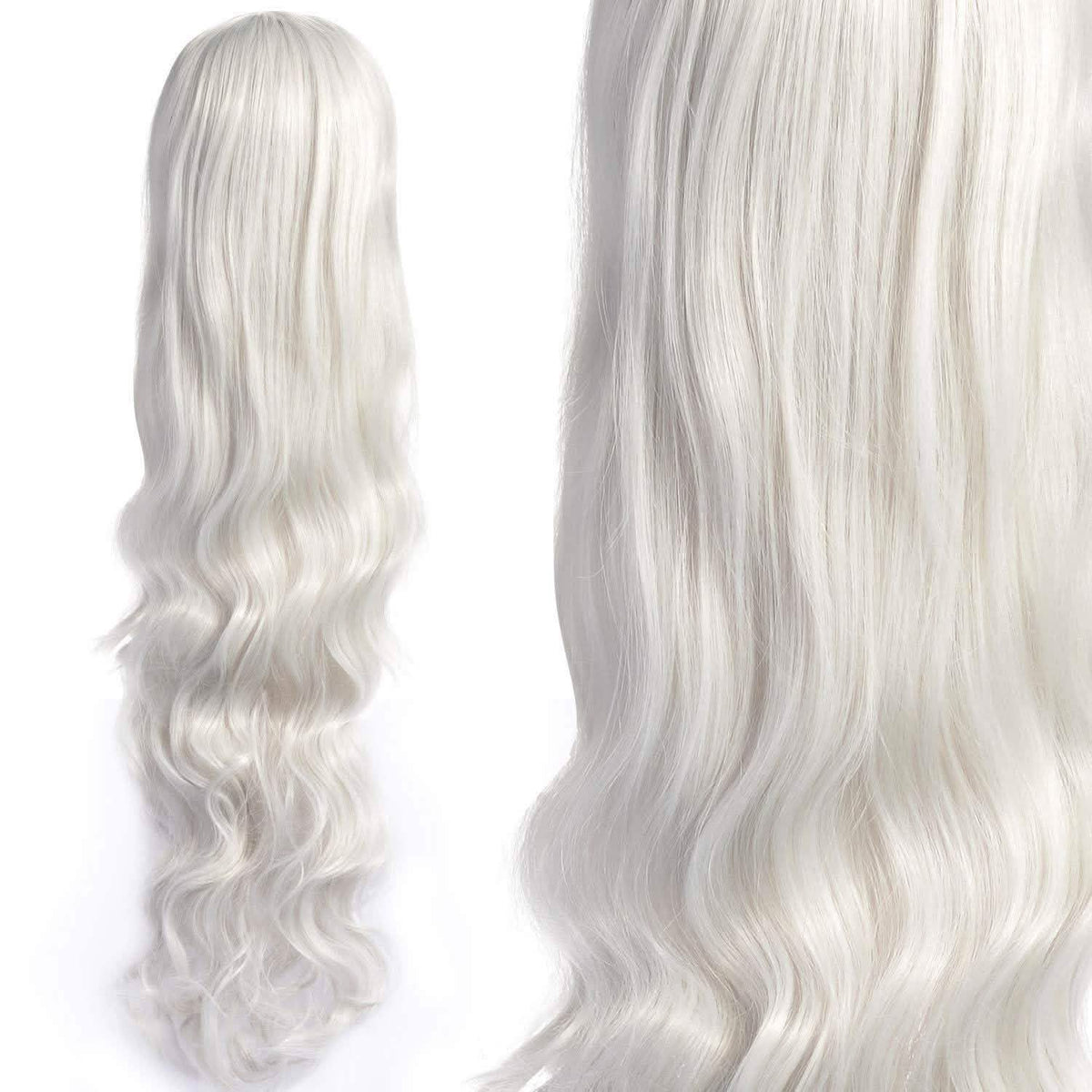 AGPTEK 33 Inch Heat Resistant Curly Wavy Long Silver Hair Wig