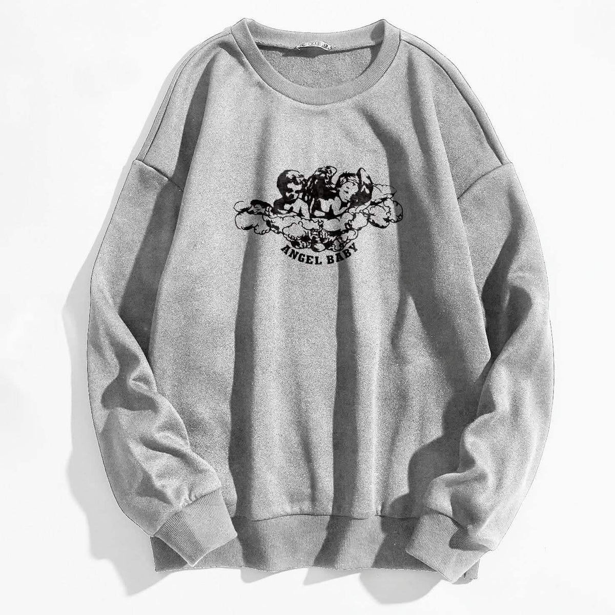 Angel and Letter Graphic Oversized Thermal Sweatshirt