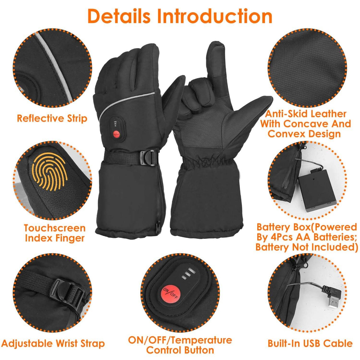 Battery Powered USB Touchscreen Thermal Gloves