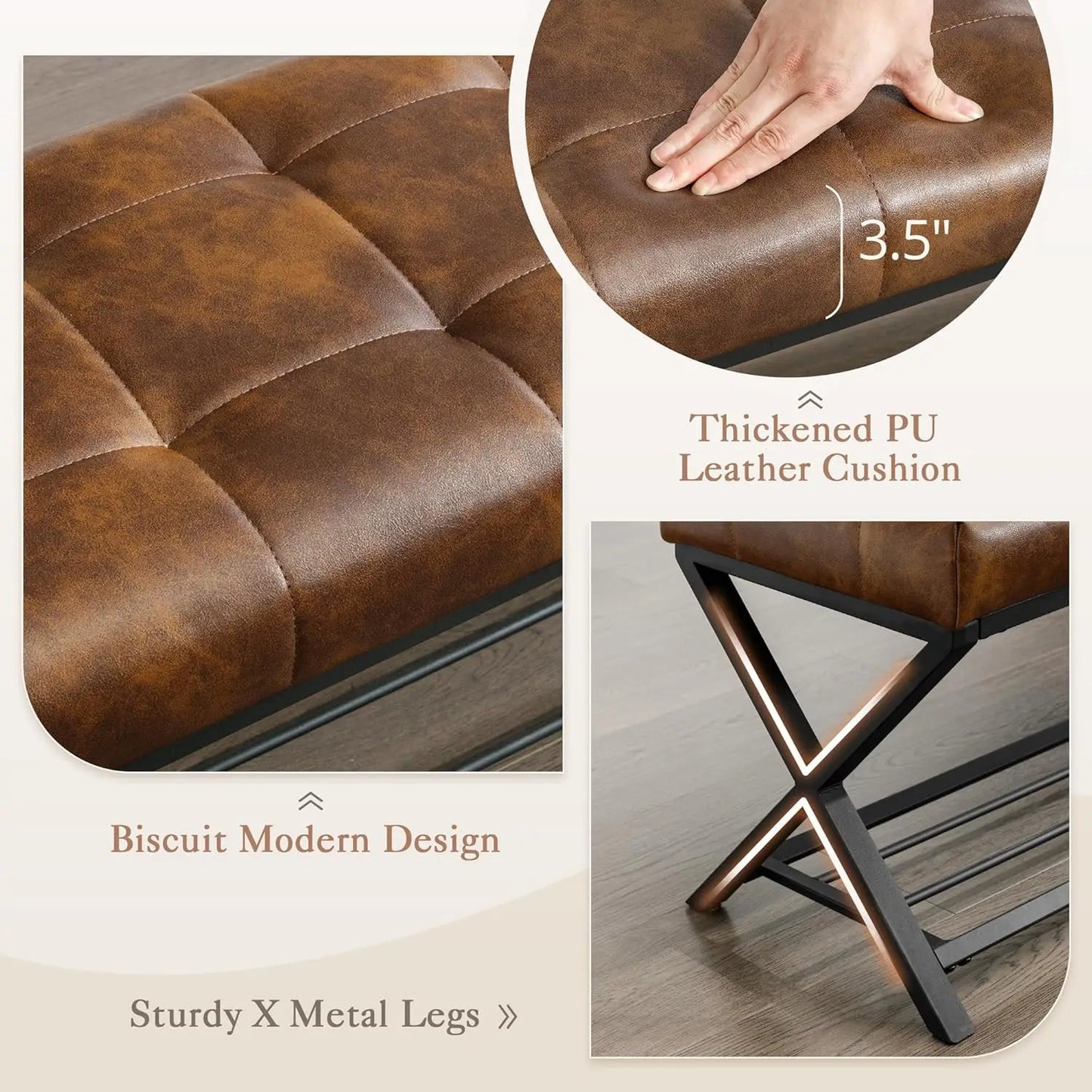 End of Bed Bench with Shelf, Linen Tufted Upholstered Storage Shoe Bench, Modern Bedroom Bench with Metal Legs for Living Room,