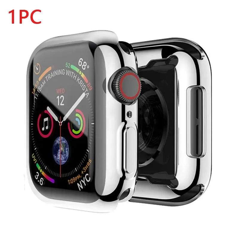 TPU Electroplating Soft Shell Cover for Apple Watch Series 9 8 7 6 5 4 3 SE Screen Protector Accessories for Apple Watch Band