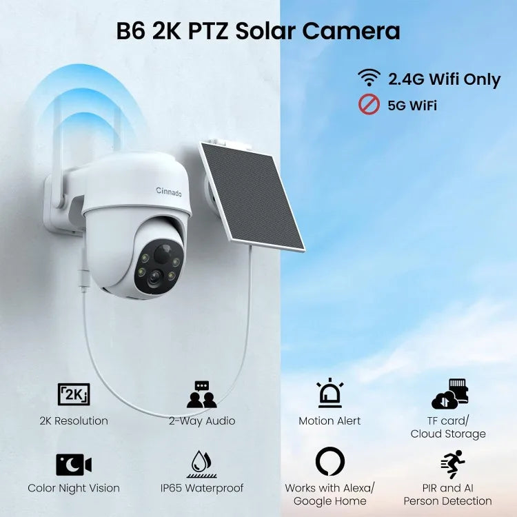 2K Cameras for Home Security-2.4G WiFi Outdoor Camera Wireless Solar/Battery Powered, 360° Viewing, Human Detection