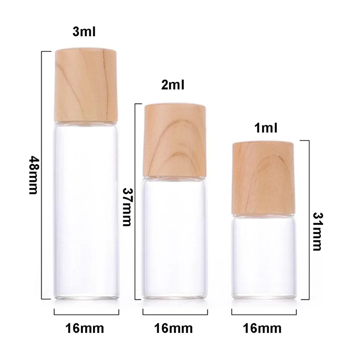 5PCS Glass Essential Oils Roller Bottles 1/2/3/5/10ml Amber / Clear Roll on Vials Plastic Caps Lids Perfume Refillable Portable