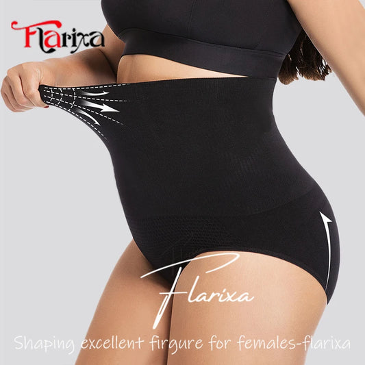 Flarixa Plus Size Seamless Shaping Panties Tummy Control High Waist Body Shaper Slimming Briefs Women Butt Lifter Lingerie Black