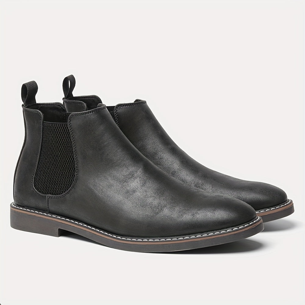 Men'S Chelsea Ankle Boots - Size 40-46, Brown Faux Cover with Black Elastic Band, Pointed Toe, TPR Sole, Ideal for Casual Wear and Vacation