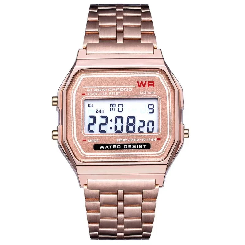 Multifunction LED Digital Sports Wrist Watch Steel Strap for Men And Women Business Electronic Clock