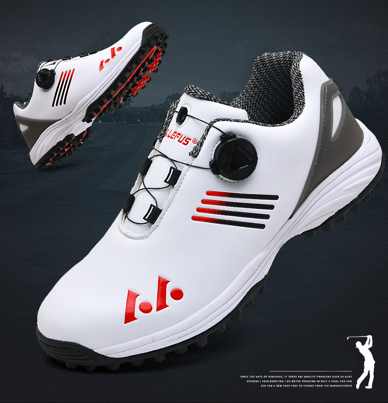 LEFUS Men's High Quality Golf Shoes with Non-Slip Rubber Sole & Swivel Button Closure - All-Weather All-Season Sneakers, Cushioned Insole, White & Black/Gray Athletic Footwear with Traction Tread - Ideal for Golf, Casual & Sp