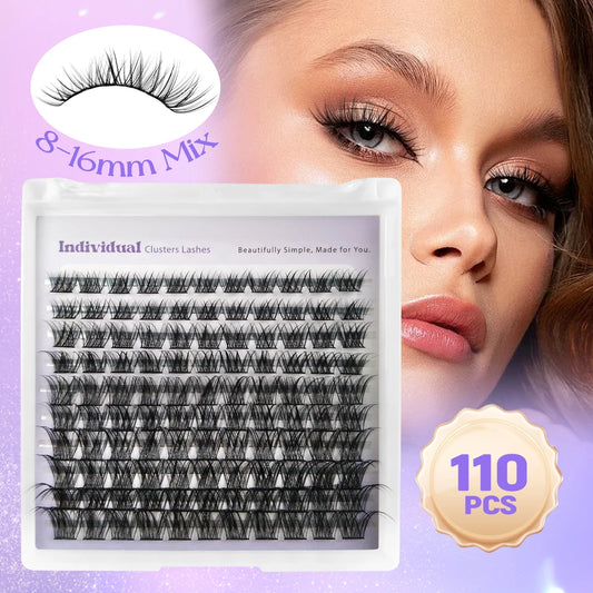 HBZGTLAD 10rows 110fans Diy Cluster Lashes8-16mm Cat Eye Lashes Invisible Band Premium Mink Manga Lash Clusters  Spiky Lashes