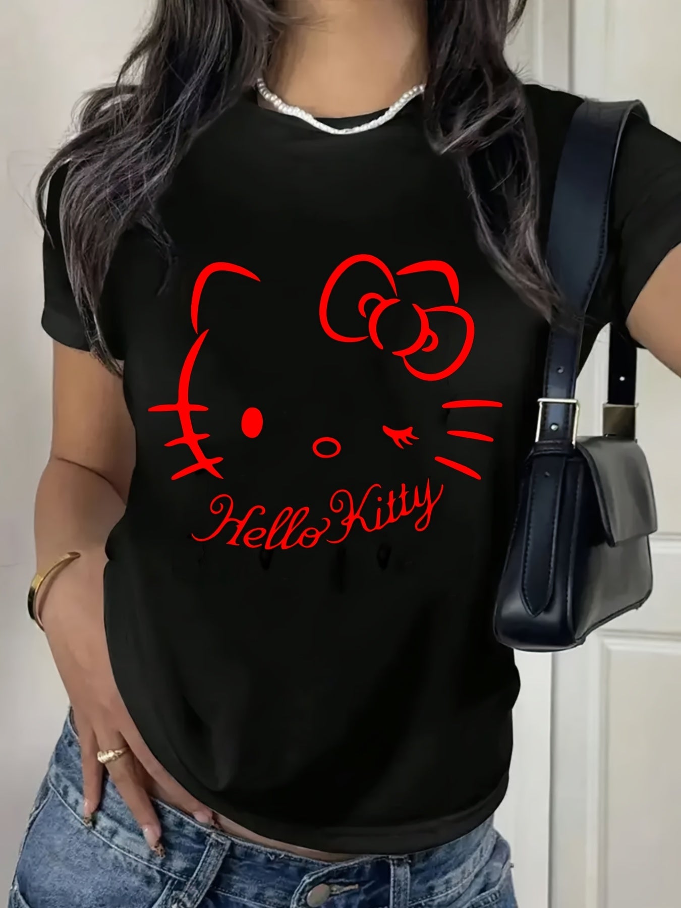 Hello Kitty Shirt Cartoon Cute Shirt Teen Printed T-shirt Kuromi Basic Short-sleeved T-shirt Cinnamoroll Shirt Sports T-shirt Round Neck T-shirt 220g