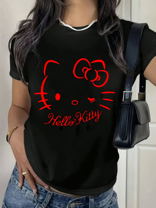 Hello Kitty Shirt Cartoon Cute Shirt Teen Printed T-shirt Kuromi Basic Short-sleeved T-shirt Cinnamoroll Shirt Sports T-shirt Round Neck T-shirt 220g