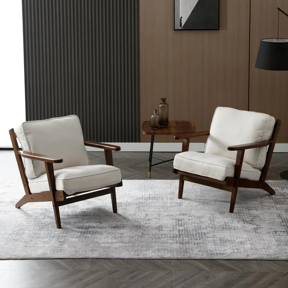 Living Room Accent Chairs Mid Century Modern Reading Arm Chair, Fabric Bedroom Chair with Soild Wood Frame