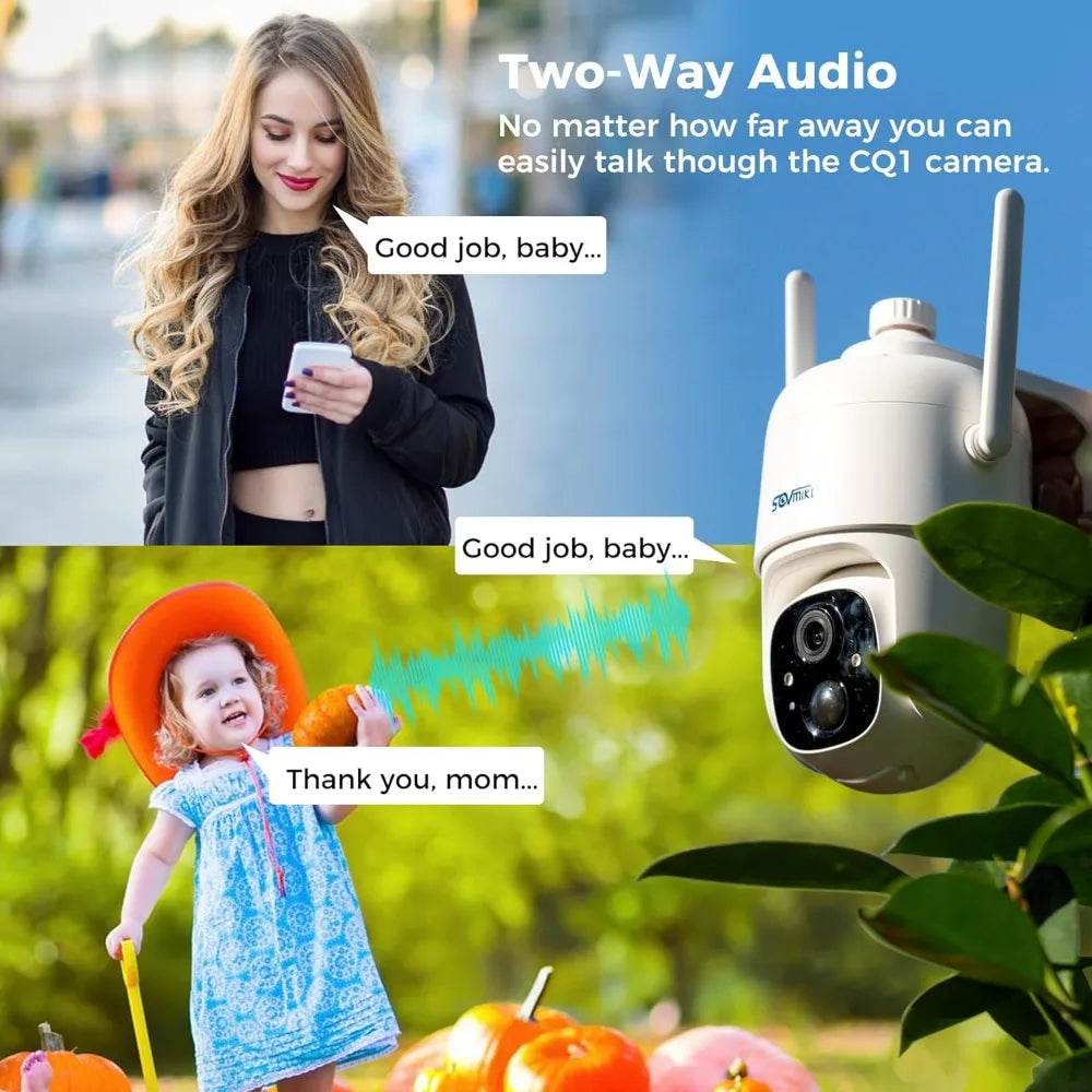 4CQ1 AI 2K Solar Security Camera Wireless Outdoor, Battery Powered, Two Way Audio, PIR Motion Detection, 360° View Pan/Tilt