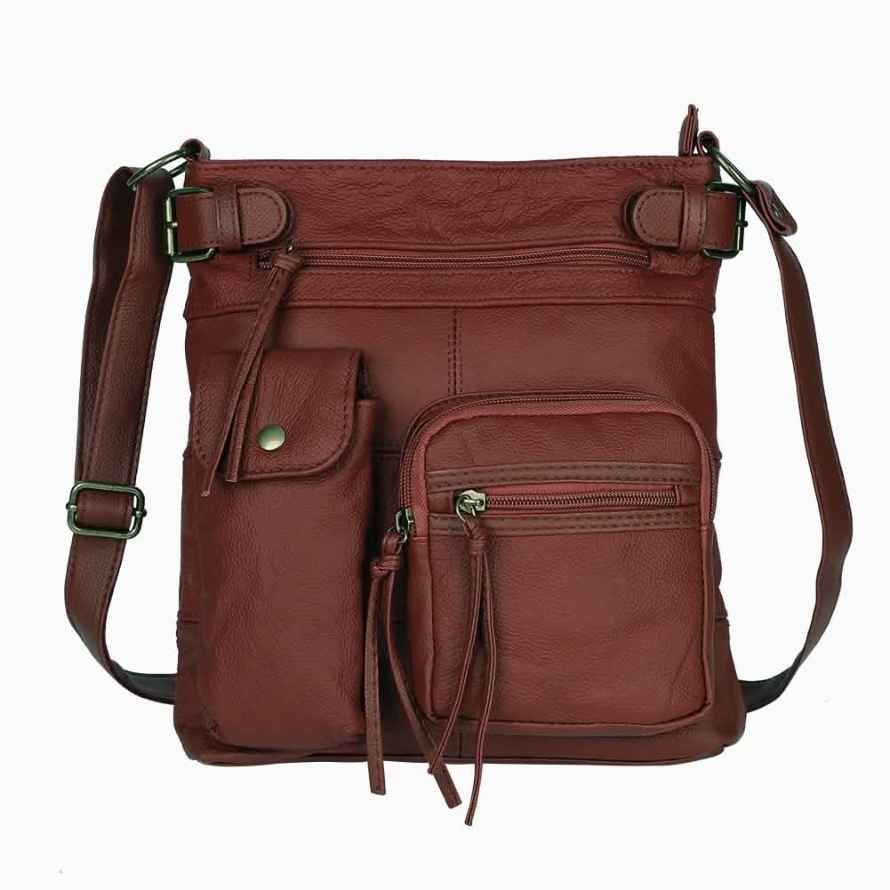 Super Soft Genuine Leather Top Belt Accent Crossbody Bag