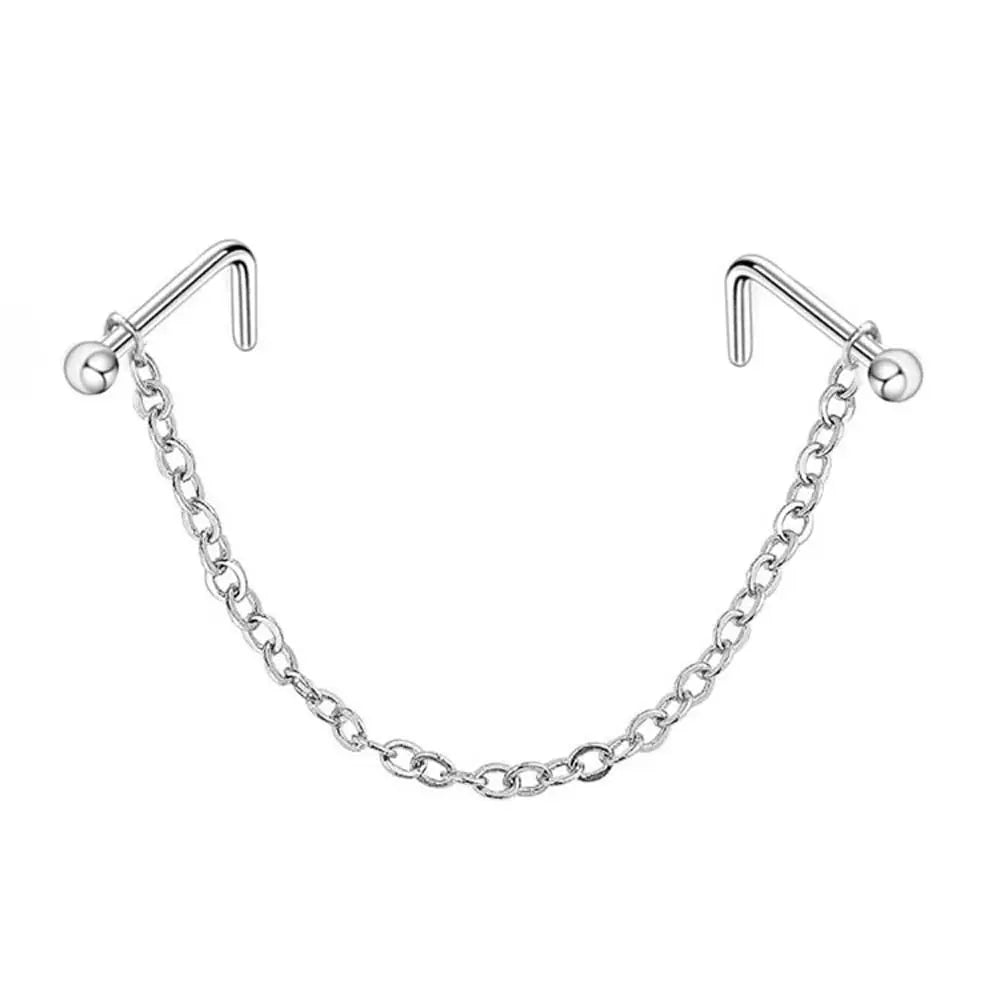 Double Nose Chain Nostril Ball Stainless Steel Nose Stud Decoration Earrings Piercing Nariz Pircing Septum Nose Piercing Ring