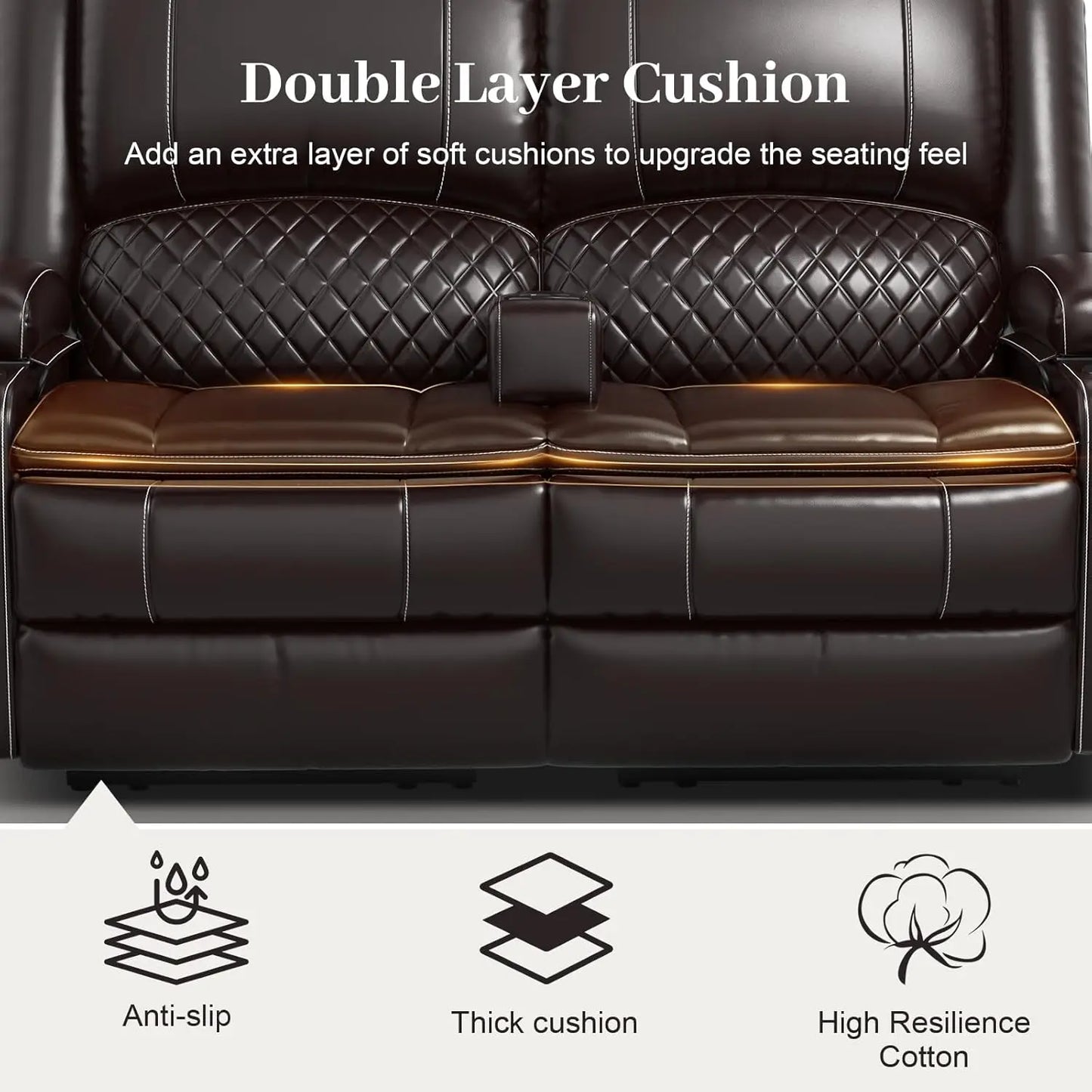 Recliner Sofa, Manual Reclining with Removable Armrest, Faux Leather Recliner for Adults with 2-Tier
