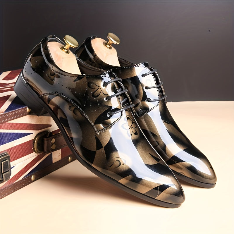 Elegant Men's Oxford Brogue Shoes - Lace-Up Pointed Toe, Durable & Comfortable for Wedding, Business & Office Wear, All-Season Design
