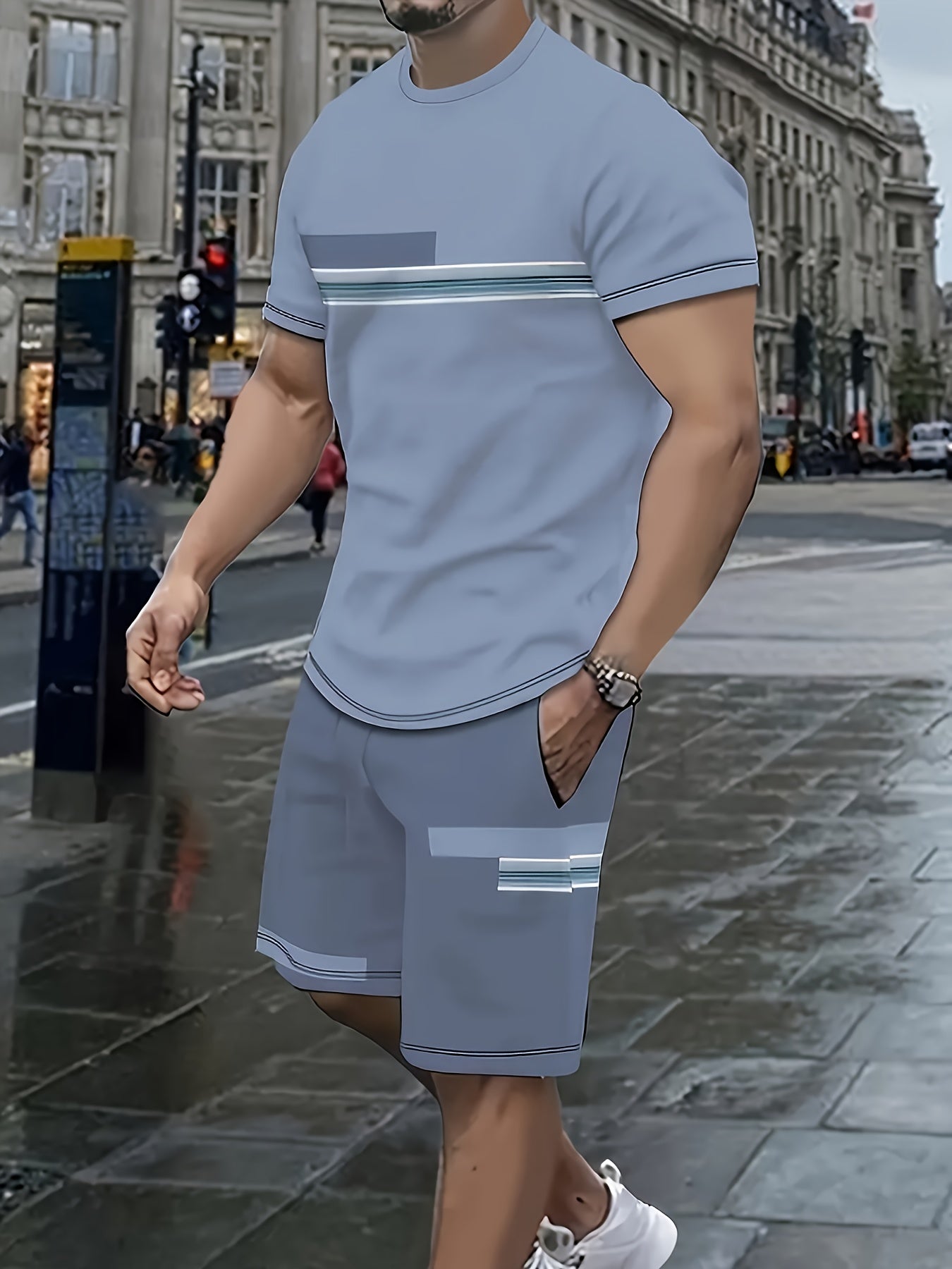 Men'S Casual 3D Print T-Shirt & Shorts Set - Breathable, Comfortable, Round Neck, Short Sleeve, Regular Fit, Spring/Summer/Fall Outdoor Leisure Wear, Casual Attire|Casual Style|Stretch Fabric, Men'S Set, Men'S Clothing, Large